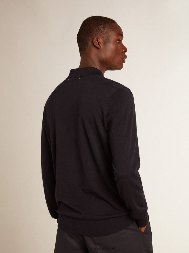 long-sleeved polo shirt in navy-blue merino wool FN20N789 Men Golden Goose