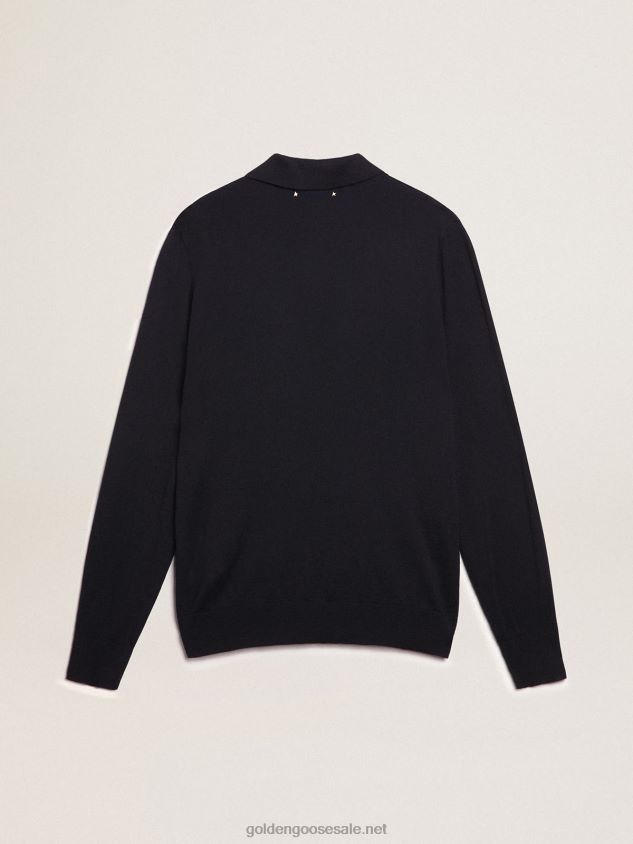long-sleeved polo shirt in navy-blue merino wool FN20N789 Men Golden Goose