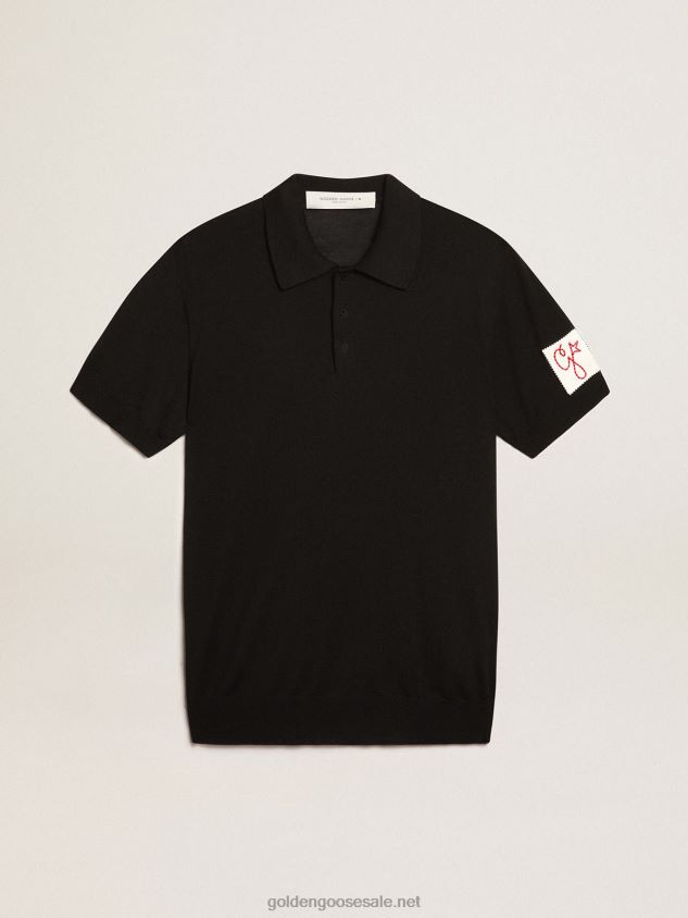 short-sleeved polo shirt in black merino wool FN20N803 Men Golden Goose