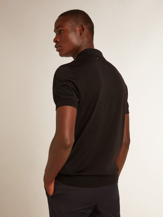 short-sleeved polo shirt in black merino wool FN20N803 Men Golden Goose