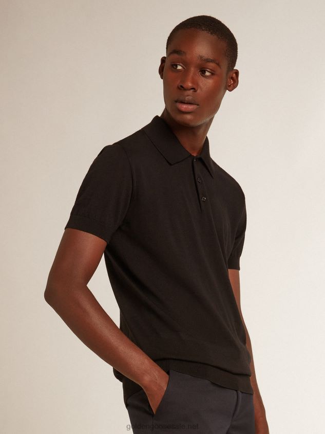 short-sleeved polo shirt in black merino wool FN20N803 Men Golden Goose