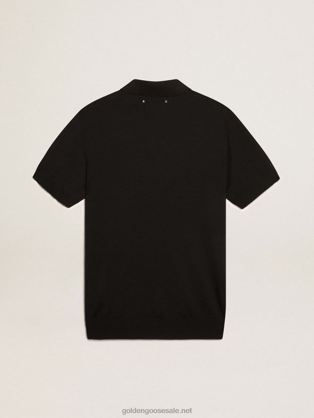 short-sleeved polo shirt in black merino wool FN20N803 Men Golden Goose