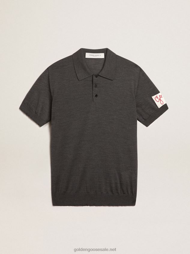 short-sleeved polo shirt in gray merino wool FN20N732 Men Golden Goose