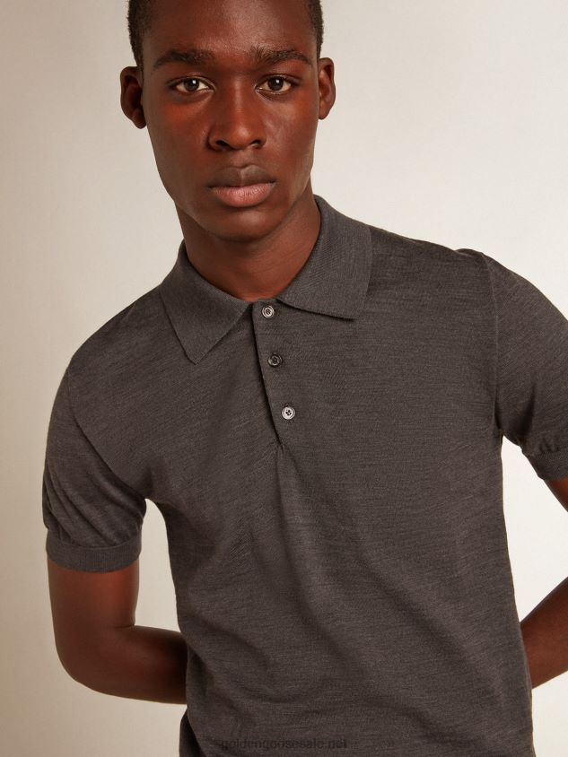 short-sleeved polo shirt in gray merino wool FN20N732 Men Golden Goose