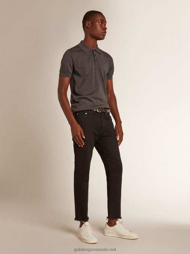 short-sleeved polo shirt in gray merino wool FN20N732 Men Golden Goose