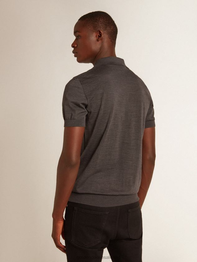 short-sleeved polo shirt in gray merino wool FN20N732 Men Golden Goose