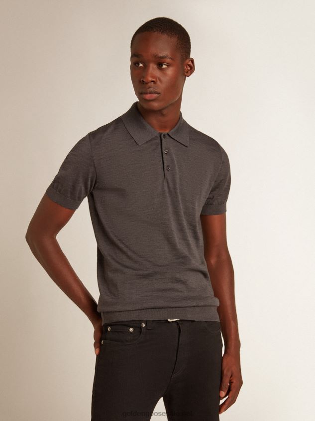 short-sleeved polo shirt in gray merino wool FN20N732 Men Golden Goose