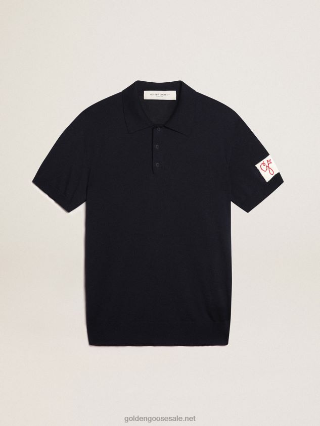 short-sleeved polo shirt in navy-blue merino wool FN20N808 Men Golden Goose