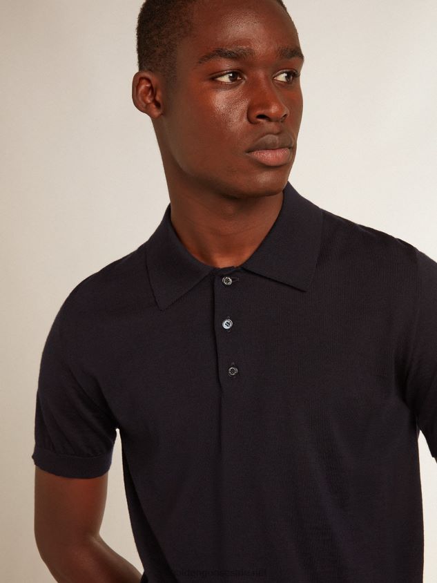 short-sleeved polo shirt in navy-blue merino wool FN20N808 Men Golden Goose