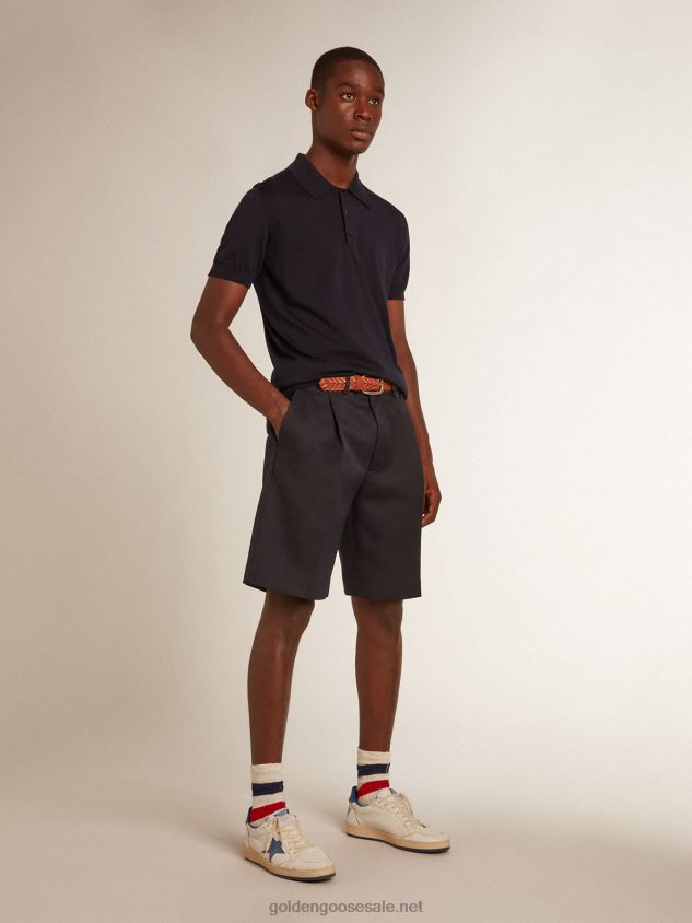 short-sleeved polo shirt in navy-blue merino wool FN20N808 Men Golden Goose