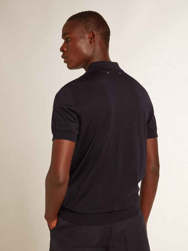 short-sleeved polo shirt in navy-blue merino wool FN20N808 Men Golden Goose