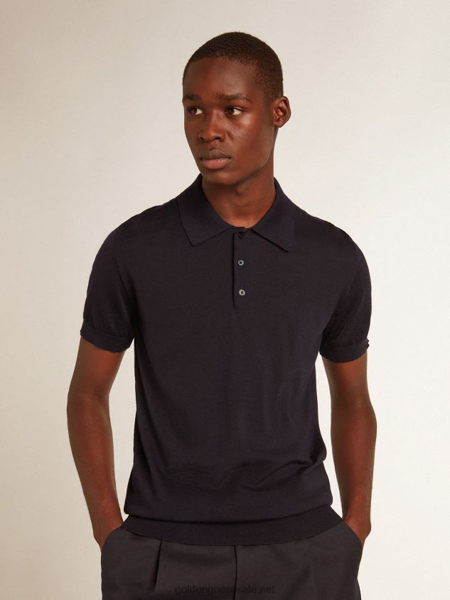 short-sleeved polo shirt in navy-blue merino wool FN20N808 Men Golden Goose