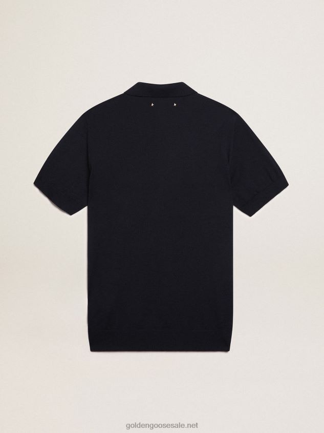 short-sleeved polo shirt in navy-blue merino wool FN20N808 Men Golden Goose