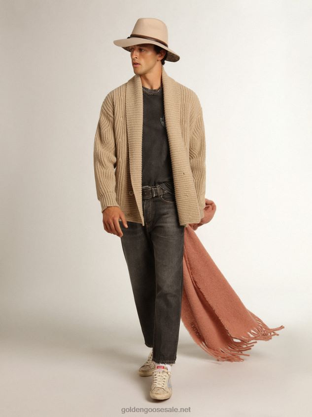 Aged-look gray Journey Collection T-shirt with contrasting seagrass-colored print on the front FN20N822 Men Golden Goose