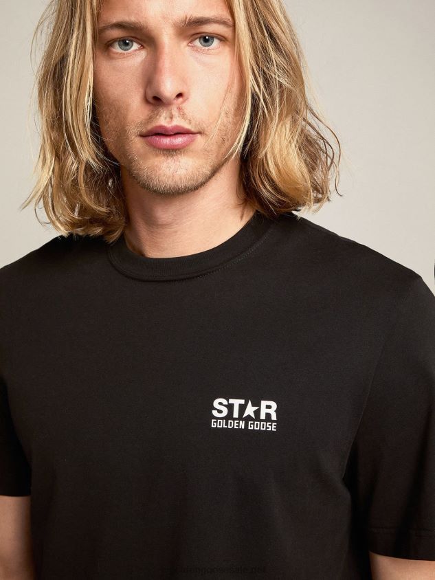 Black Star Collection T-shirt with contrasting white logo and star FN20N690 Men Golden Goose