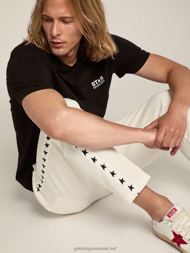 Black Star Collection T-shirt with contrasting white logo and star FN20N690 Men Golden Goose