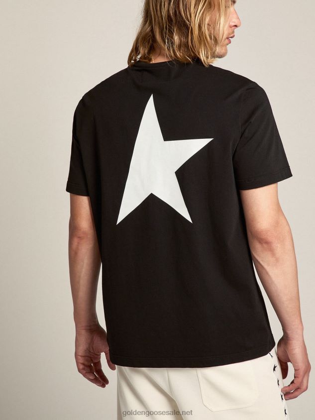 Black Star Collection T-shirt with contrasting white logo and star FN20N690 Men Golden Goose