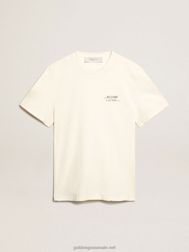 Distressed-finish white T-shirt with lettering FN20N805 Men Golden Goose