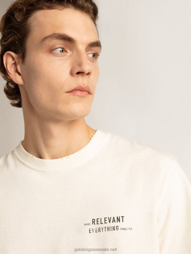 Distressed-finish white T-shirt with lettering FN20N805 Men Golden Goose