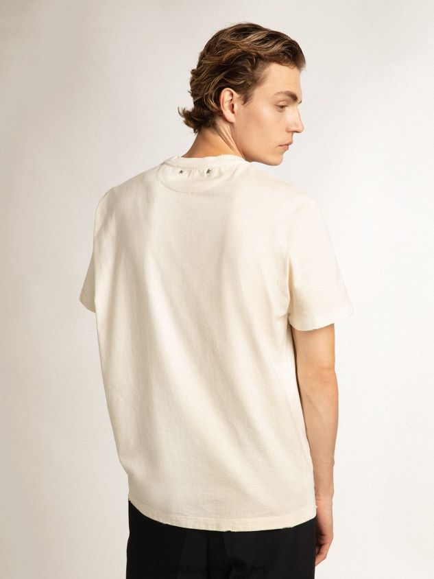 Distressed-finish white T-shirt with lettering FN20N805 Men Golden Goose