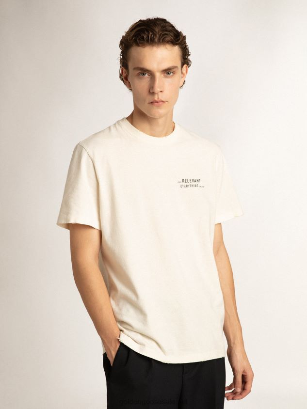 Distressed-finish white T-shirt with lettering FN20N805 Men Golden Goose
