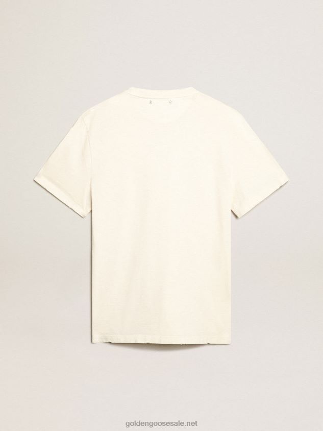 Distressed-finish white T-shirt with lettering FN20N805 Men Golden Goose