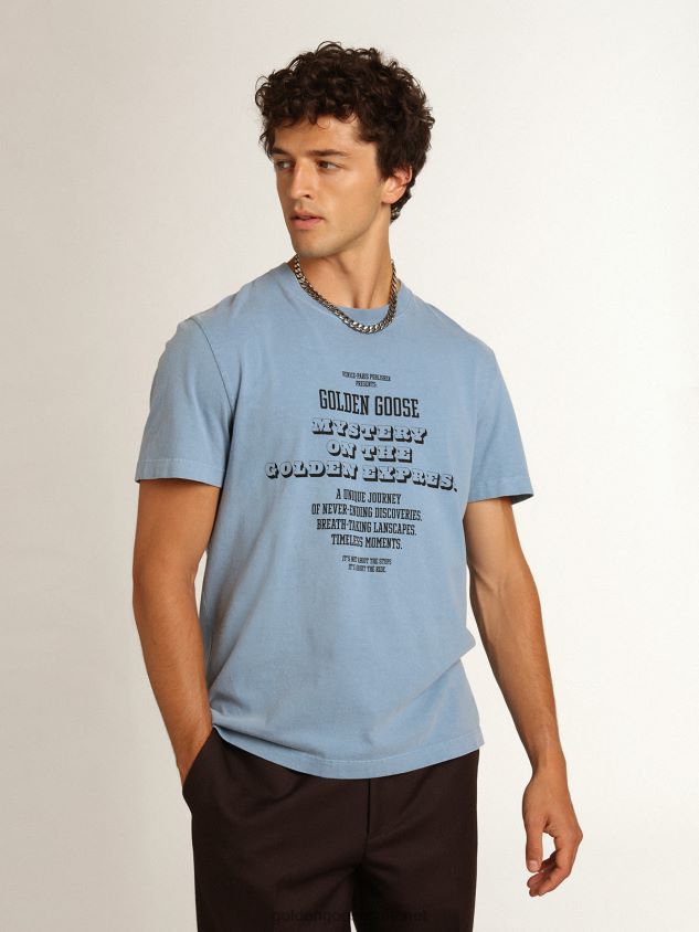 Harbor-blue Journey Collection T-shirt with contrasting black Golden Goose Mystery On The Golden Express print FN20N747 Men