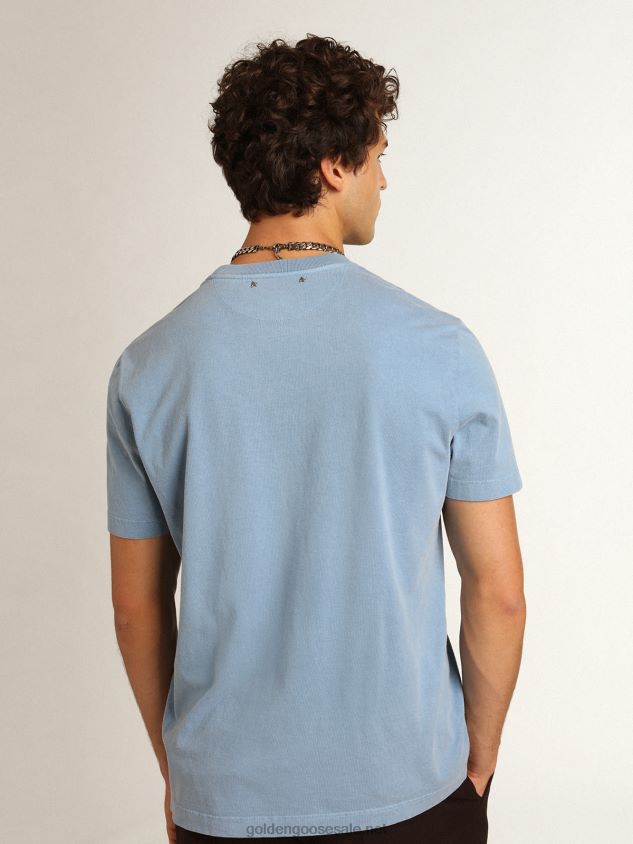 Harbor-blue Journey Collection T-shirt with contrasting black Golden Goose Mystery On The Golden Express print FN20N747 Men