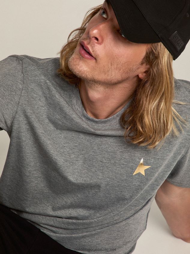 Melange-gray Star Collection T-shirt with contrasting gold star on the front FN20N743 Men Golden Goose