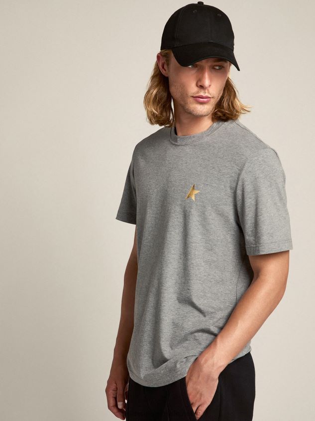 Melange-gray Star Collection T-shirt with contrasting gold star on the front FN20N743 Men Golden Goose
