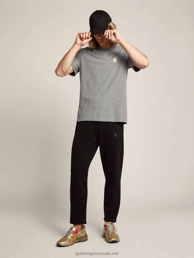 Melange-gray Star Collection T-shirt with contrasting gold star on the front FN20N743 Men Golden Goose