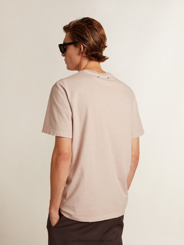 Pale pink T-shirt with lettering in the center FN20N795 Men Golden Goose