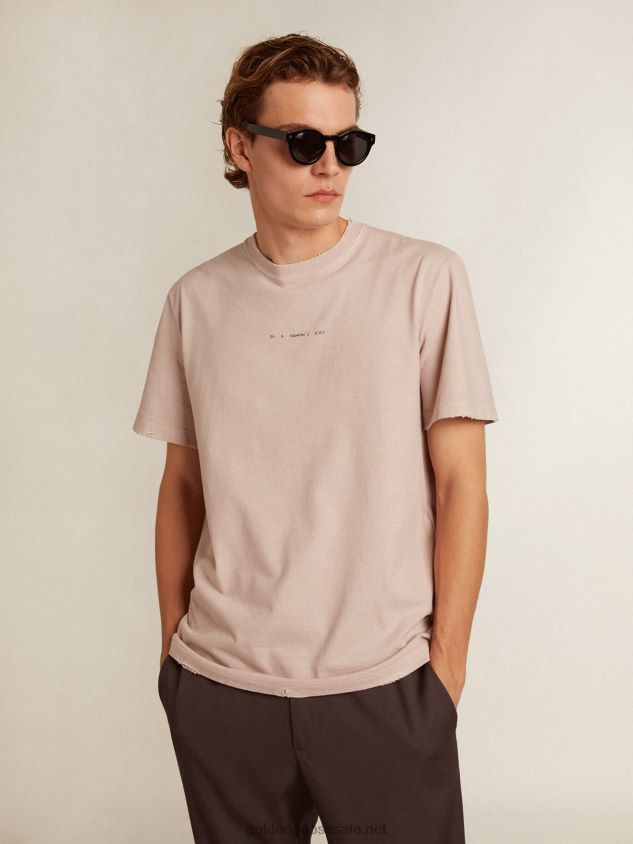 Pale pink T-shirt with lettering in the center FN20N795 Men Golden Goose