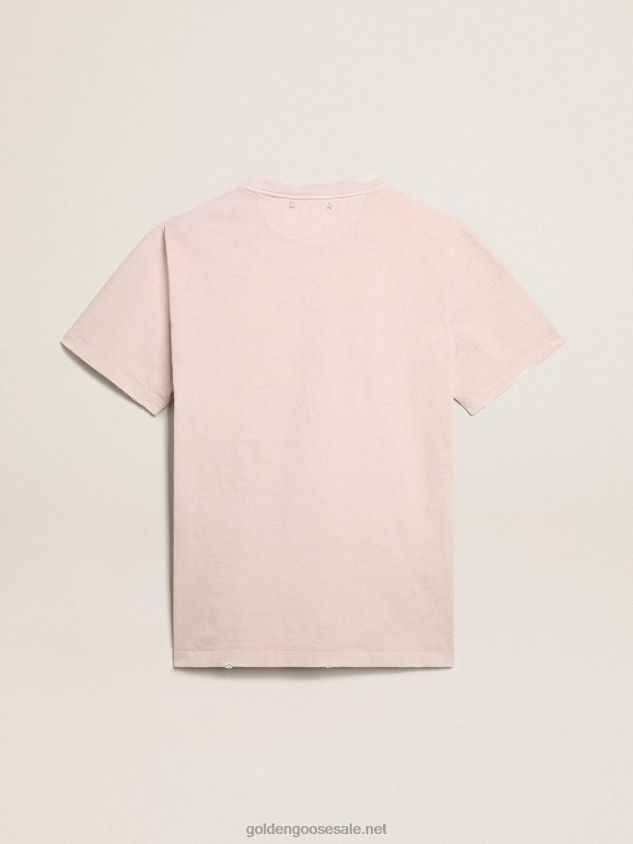 Pale pink T-shirt with lettering in the center FN20N795 Men Golden Goose