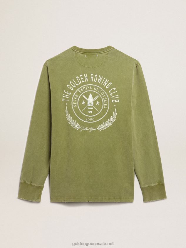 Pesto-green T-shirt with white logo on the front and back FN20N781 Men Golden Goose