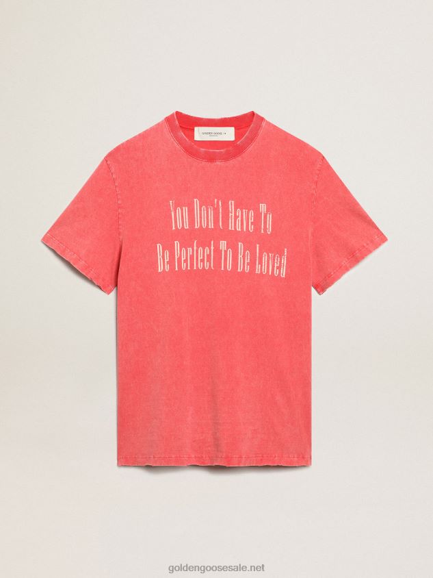 Red T-shirt with ecru printed lettering FN20N820 Men Golden Goose