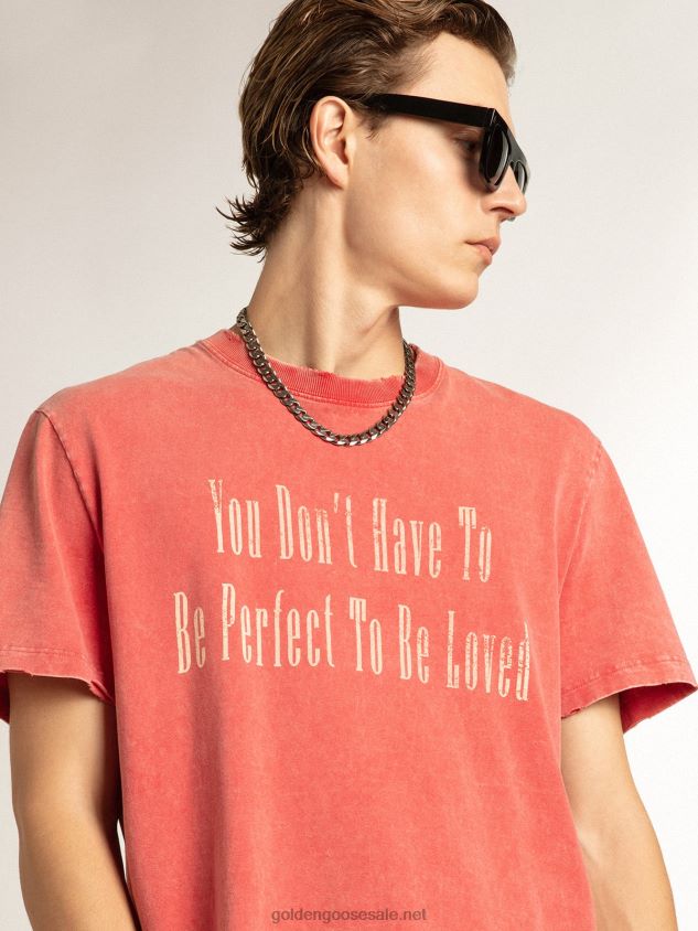 Red T-shirt with ecru printed lettering FN20N820 Men Golden Goose