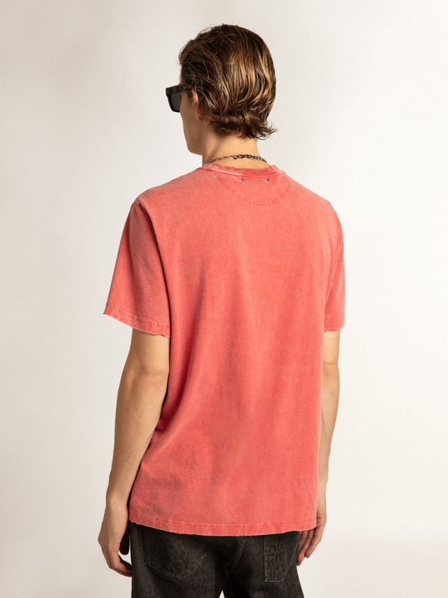 Red T-shirt with ecru printed lettering FN20N820 Men Golden Goose