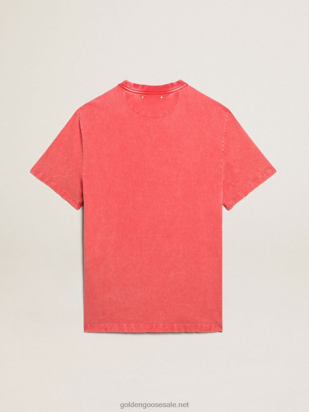Red T-shirt with ecru printed lettering FN20N820 Men Golden Goose