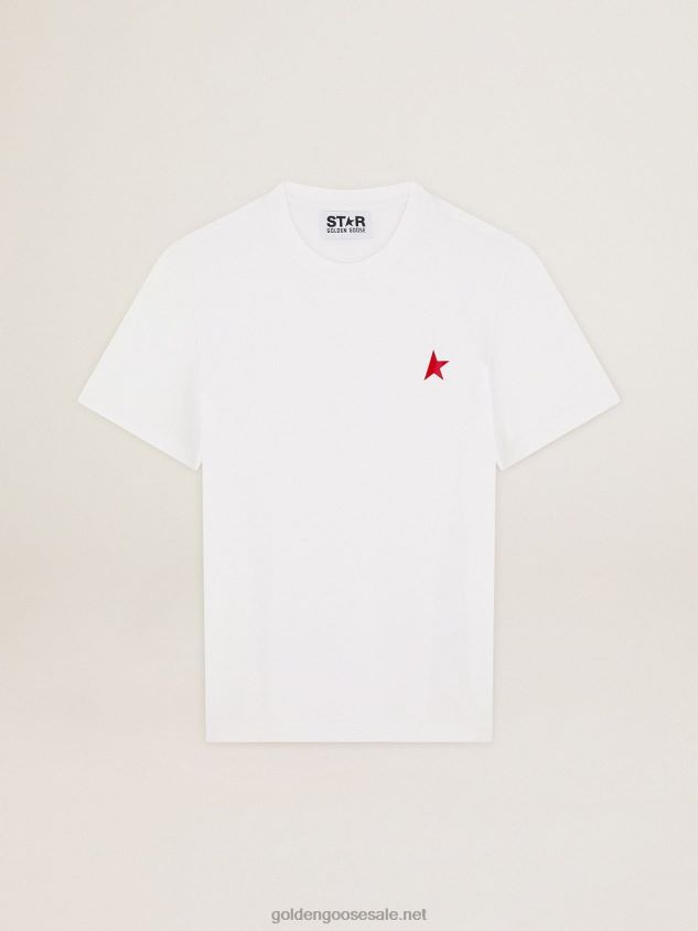 Star Collection T-shirt in white with contrasting red star on the front FN20N736 Men Golden Goose