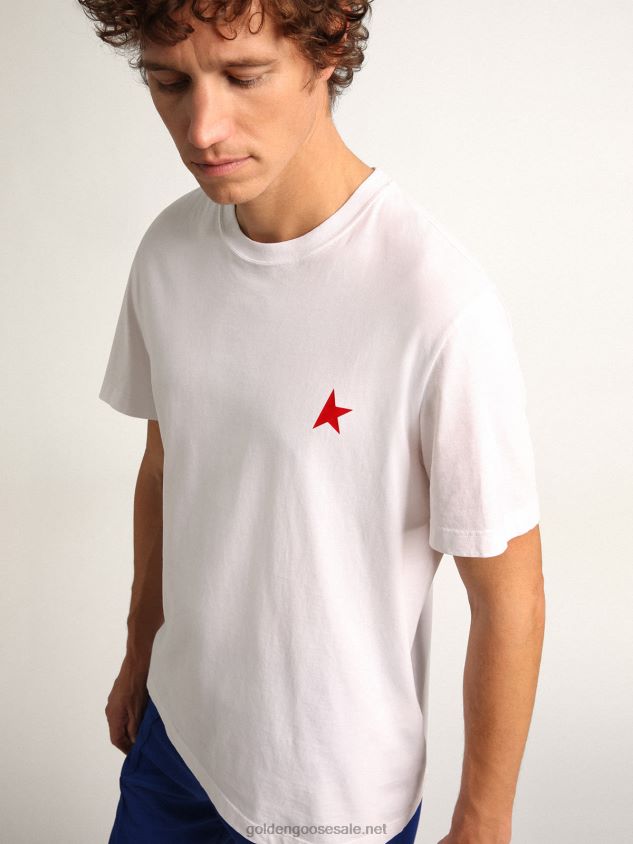 Star Collection T-shirt in white with contrasting red star on the front FN20N736 Men Golden Goose