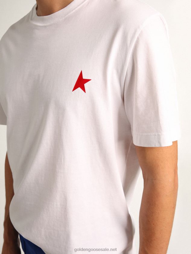 Star Collection T-shirt in white with contrasting red star on the front FN20N736 Men Golden Goose