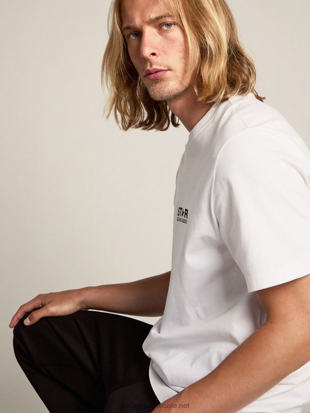 White Collection T-shirt with contrasting black logo on the front FN20N777 Men Golden Goose