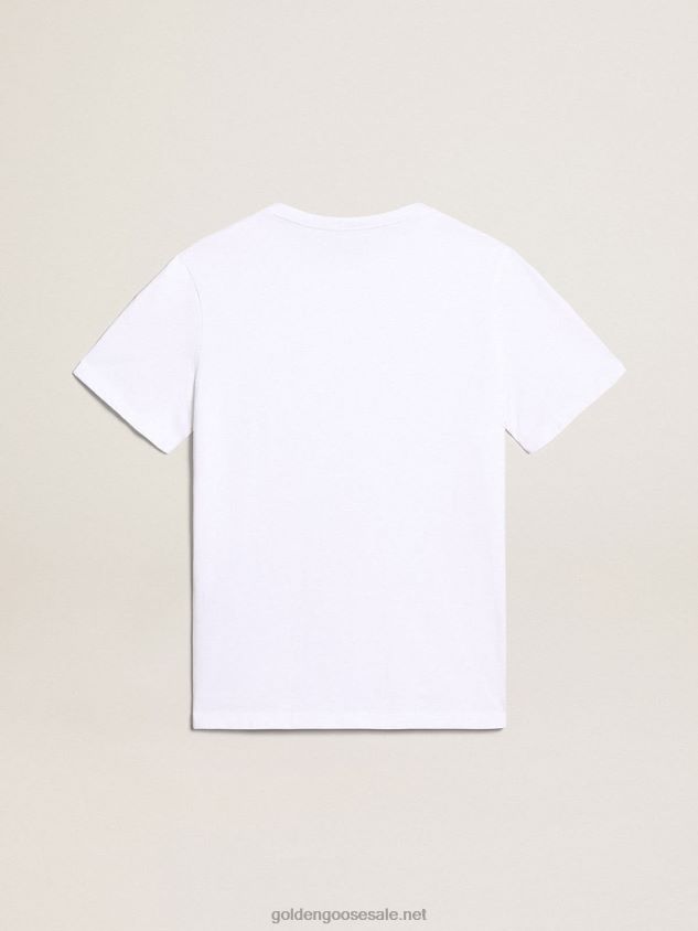 White Collection T-shirt with contrasting black logo on the front FN20N777 Men Golden Goose