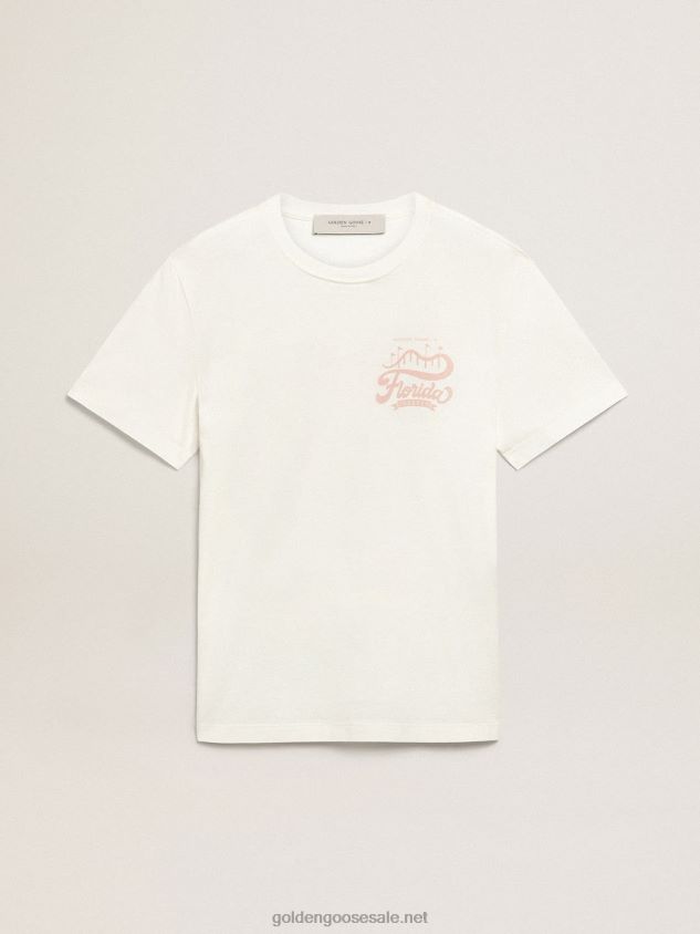 White Journey Collection T-shirt with lilac double print FN20N695 Men Golden Goose