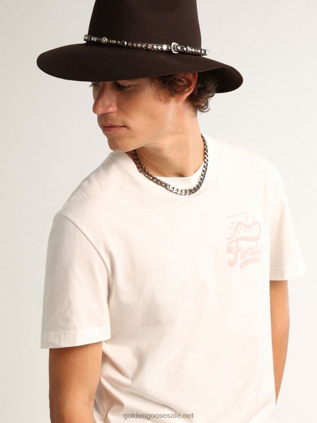 White Journey Collection T-shirt with lilac double print FN20N695 Men Golden Goose