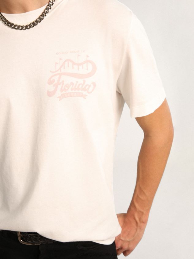 White Journey Collection T-shirt with lilac double print FN20N695 Men Golden Goose