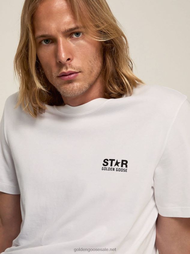 White Star Collection T-shirt with contrasting black logo and star FN20N702 Men Golden Goose