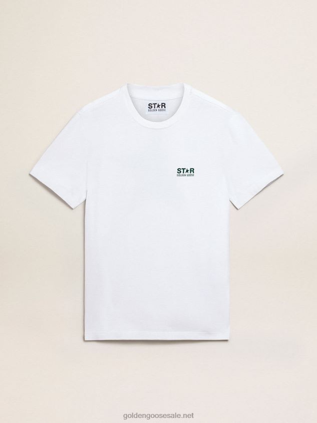 White Star Collection T-shirt with contrasting green logo and star FN20N755 Men Golden Goose