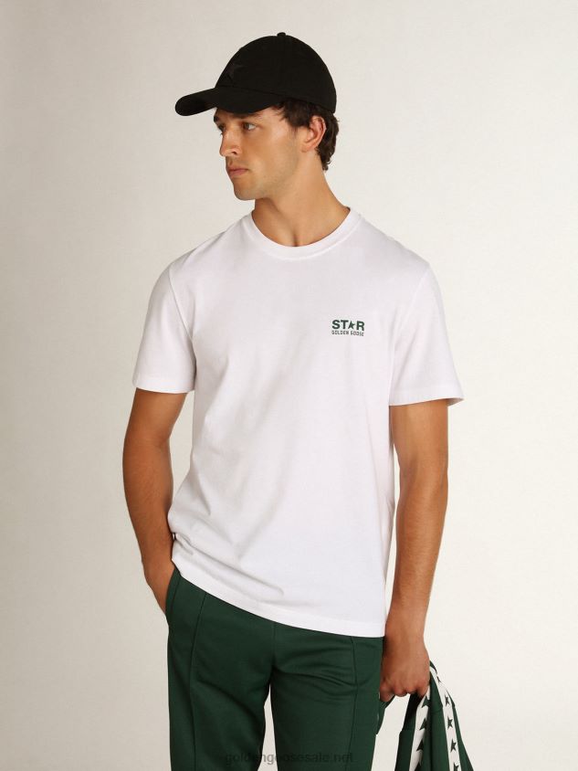 White Star Collection T-shirt with contrasting green logo and star FN20N755 Men Golden Goose